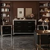 JIJIWANG 3-Pieces Sets,Dresser and Two Nightstands with Metal Handles and Mirror Decoration, Elegant and Subtle, Dresser and Nightstand Sets, Mirrored Nightstand, Black