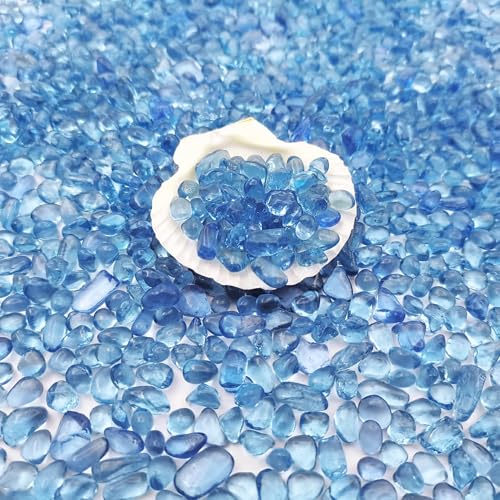 Image of Keedolla 2 lbs /900g Aquarium Sea Glass Stones, Clear Glass Pebbles Marble Aquarium Fish Tank Rocks Gravel for Turtle Tank, Vase Fillers, Christmas Decoration - Light Blue