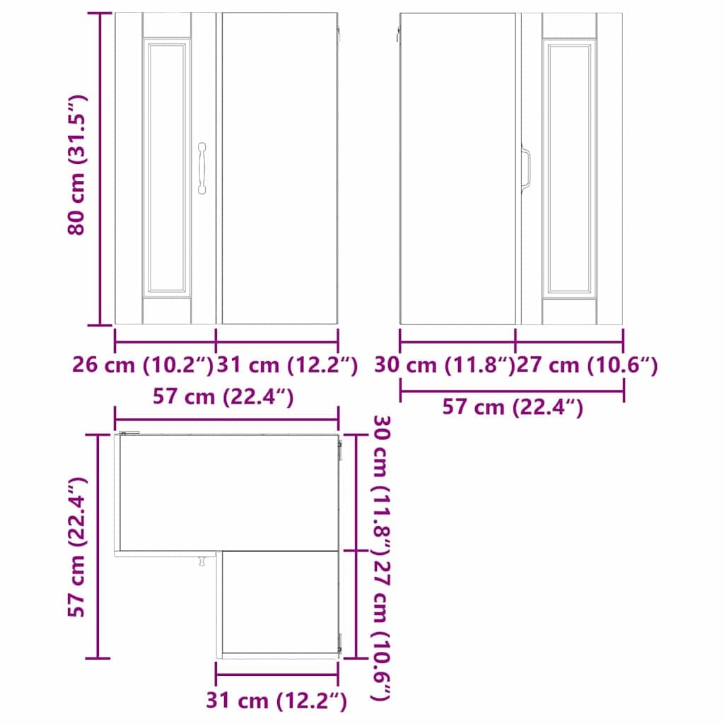 Armario esquinero Porto Sonoma de roble de madera, 57 x 57 x 80 cm, 3 estantes, 2 puertas, armario colgante para cocina, espacio de almacenamiento, almacenamiento para interiores modernos
