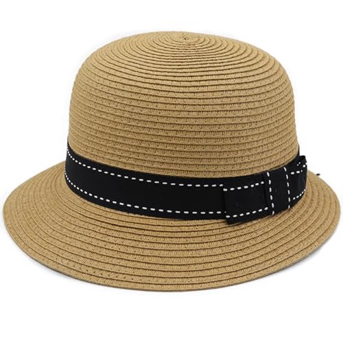 WUFANGBU Sombrero De Paja Lazo De Mujer Borde Corto Sombrero De Lavabo Pequeño Protección Solar Y Sombrilla M (56-58Cm) Caqui