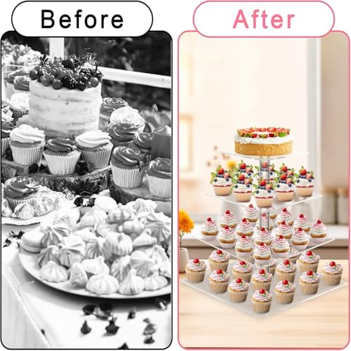 LATERN 4-Stöckig Cupcake Ständer, Quadratischer Acryl Cupcake Turm Transparenter Etagen Präsentationsständer Wiederverwendbarer Kuchen Dessert Halter für Hochzeit Geburtstag Babyparty Halloween Party