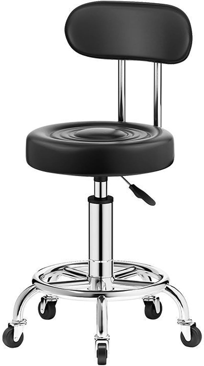 Ergonomic Heavy Duty Rolling Hydraulic Adjustable Stool Chair with Back and Wheels for Doctor Esthetician Artist Home Small Office,Black