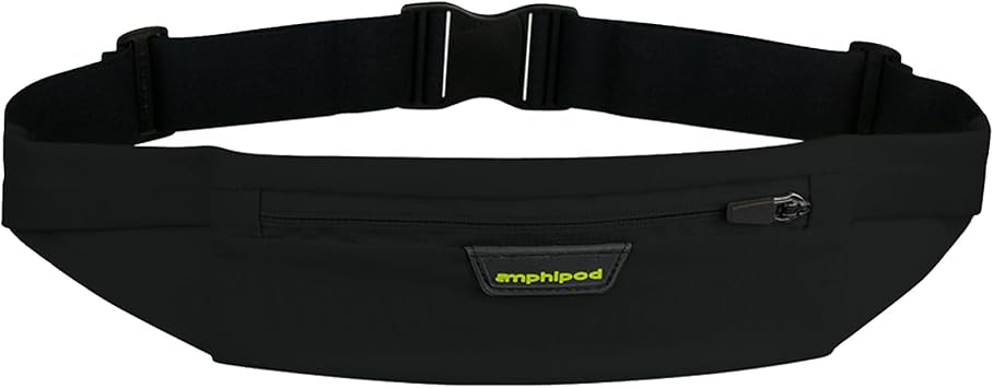 Amphipod MicroStretch Opti-Luxe Belt, Ultra-Light Minimalist Runners Waist Pack for Walking, Hiking & Running, Men & Women - Amp Green - OS - Black - XL