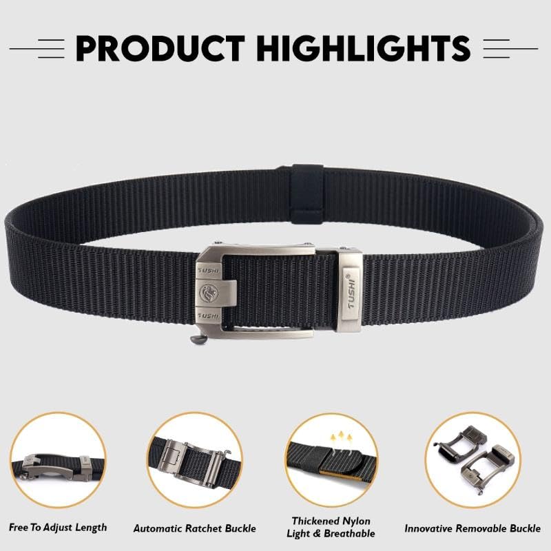 Image of TUSHI Ratchet Golf Casual Belt for Men, Nylon Web Tactical Work Belt with Automatic Slide Buckle