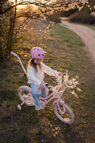 sun baby Heart Bike Kinderfahrrad für Mädchen 16 Zoll, ab 4 Jahre, mit Stützrädern, Abnehmbarer Schubstange, Korb, Klingel, Rücktrittbremse & V-Brake (Silver Moon Rosa, 16 Zoll)