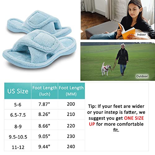 Git-Up Women's Memory Foam Slippers With Arch Support Adjustable Hook And Loop Slippers Diabetic Open Toe Soft Bedroom House Slippers For Indoor Outdoor Shoes Blue Us 5/6 #TOP5