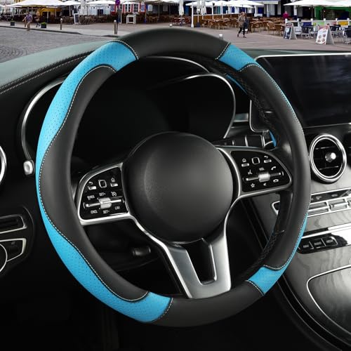 Binsheo Black Blue Microfiber Leather Steering Wheel Cover 14 inch by Binsheo - Used condition - US$13.58