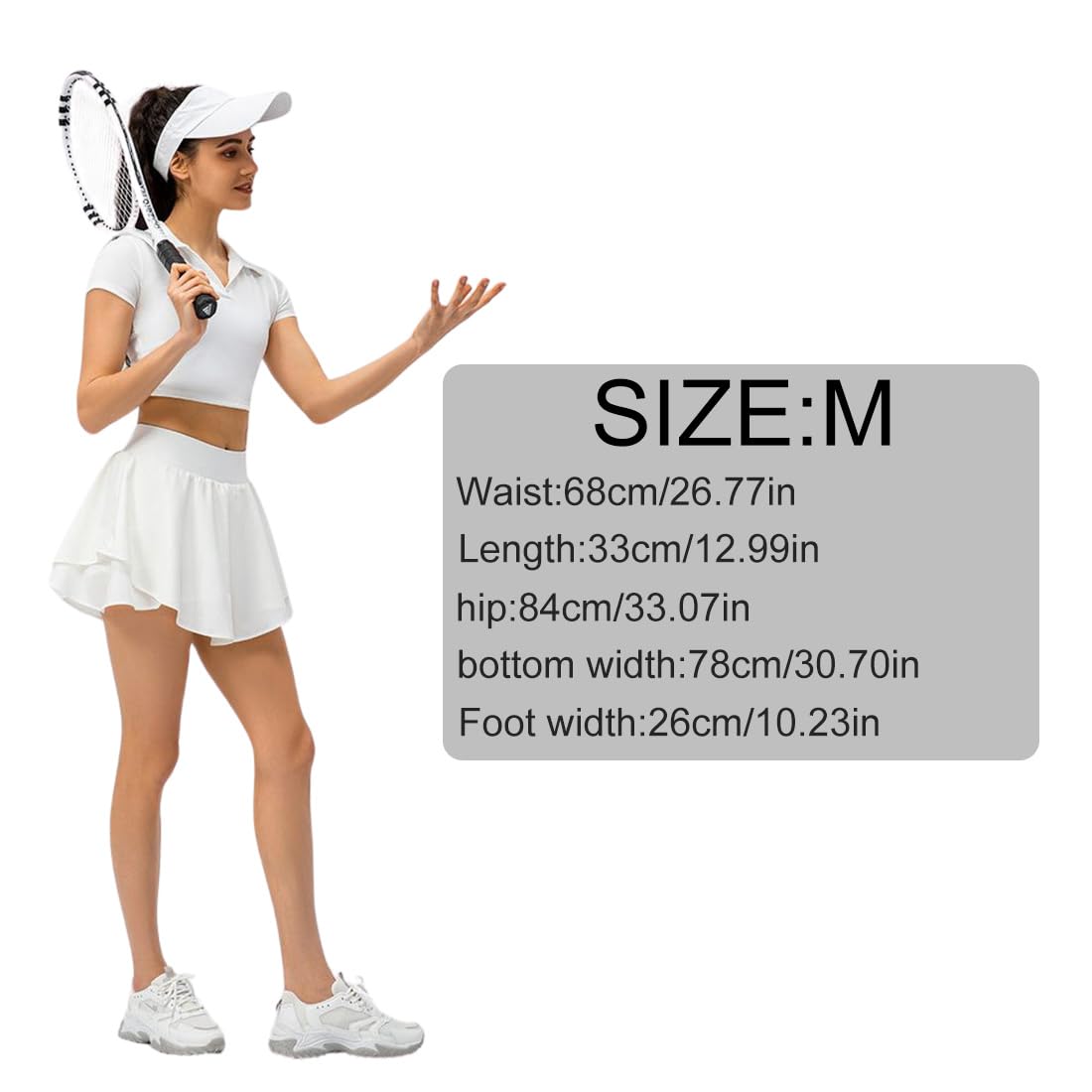 Falda Deportiva de Tenis con Pantalón Corto, Falda Corta Elástica de Running, Falda de Golf para Mujer, Blanco, M