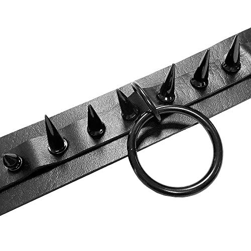 Jurxy Lederhalsband Halskette Kreis Nietkragen Damen Leder Choker Metall Ring Halsband Gotik Punk Rock Lederband Einstellbar Kragen mit Schwarz Besetzt - Doppelschicht mit Niet