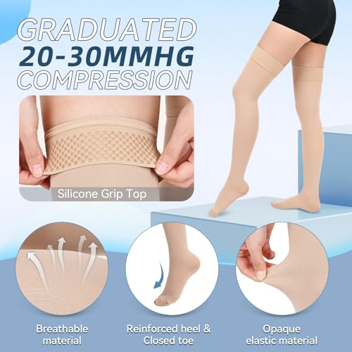 Image of 20-30 mmHg Compression Stockings for Women & Men, Graduated Compression Thigh High Compression Socks for Varicose Veins, Medical Support Hose for Pregnant, Teacher, Doctor