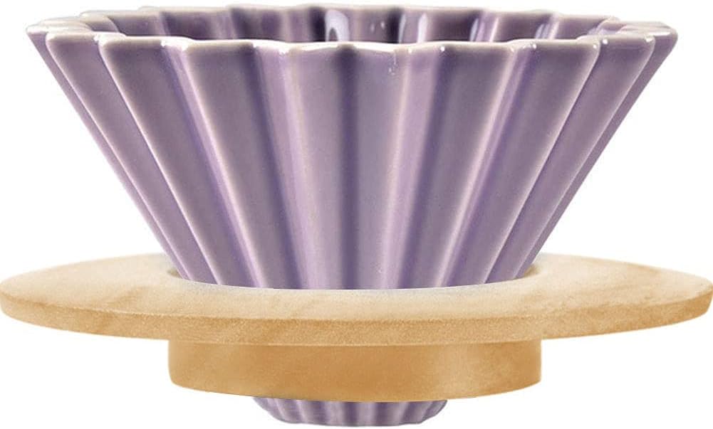 Ceramic Coffee Dripper Pour Over Coffee Maker with Wood Stand Elegant Flower Shape V60 Filter for 1-2 Cups Slow Brewing Accessories for Home Cafe Restaurants Purple