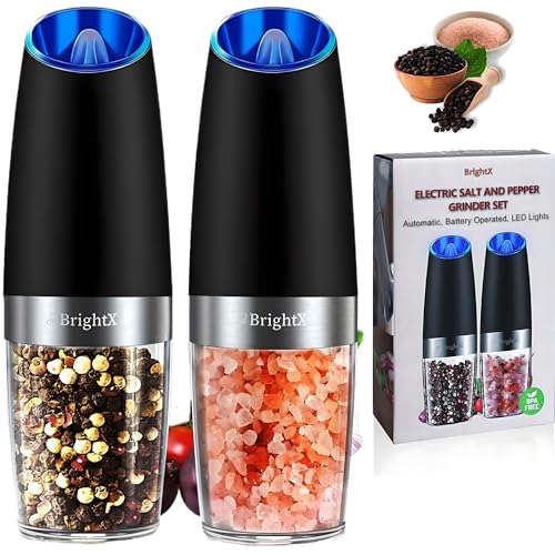Electric Salt and Pepper Grinder Set, Automatic Salt Shakers, Pepper Mills for Spices and Seasoning | Refillable, Battery Operated, Cordless, Adjustable Coarseness | Salt and Pepper Shakers