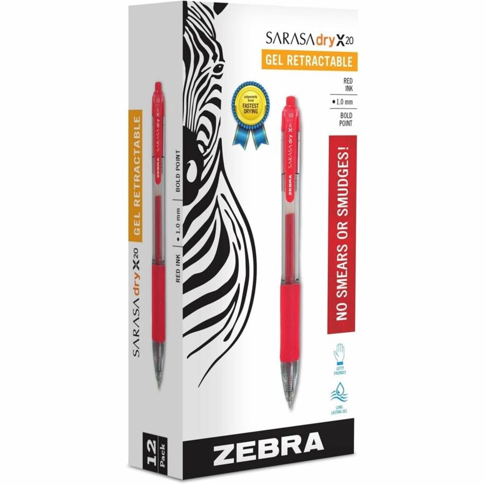Zebra 46830 Sarasa Retractable Gel Pen, Red Ink, Medium, Dozen