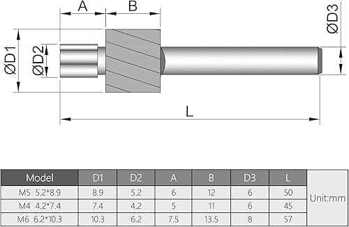 Miniatura 4 de Utoolmart Molino de extremo de avellanado, molinos de extremo de avellanados de vástago recto de acero de alta velocidad M6.2 de alta velocidad de 4