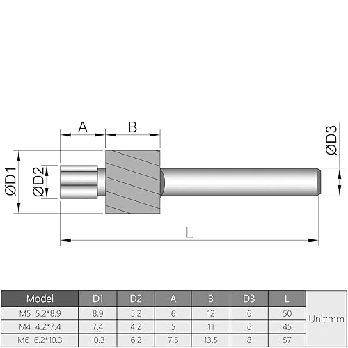 Miniatura 4 de Utoolmart Molino de extremo de avellanado, molinos de extremo de avellanados de vástago recto de acero de alta velocidad M6.2 de alta velocidad de 4