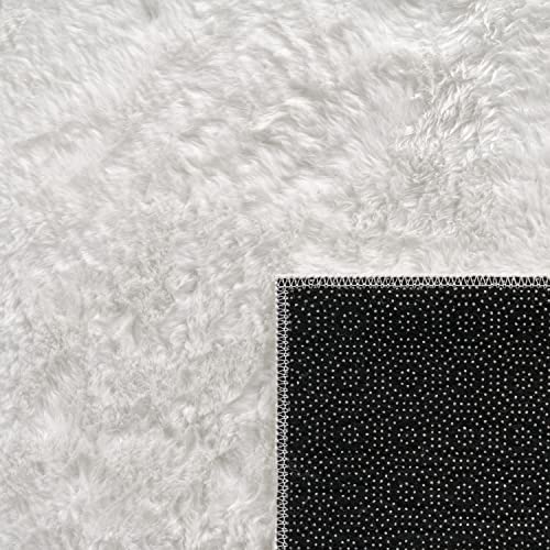 Paco Home Teppich Wohnzimmer Schlafzimmer Kunstfell Shaggy Hochflor Flauschig Soft Einfarbig Weiß, Grösse:140x200 cm