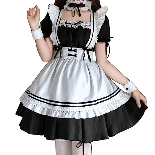 Maid Cosplay Anime Disfraz de Criada para Cosplay Traje de Maid con Vestido Delantal Sombrero Collar Pierna Anillo Manga para Halloween Ropa Festiva