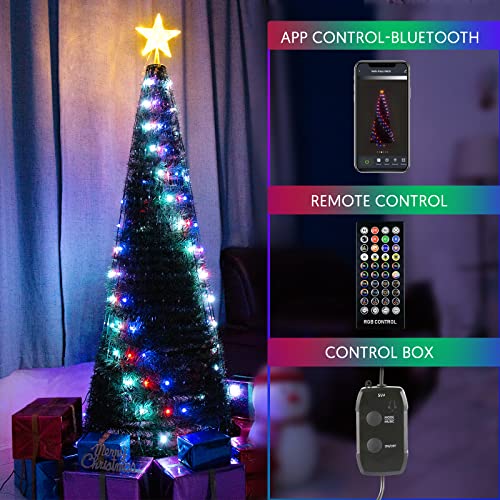 Outdoor Christmas Tree With Lights, 6Ft Diy Collapsible Christmas Tree With App&Remote Control 314 Led Sync Music Timer Prelit Christmas Tree Light Show For Indoor Outdoor Xmas New Year Decoration #TOP4
