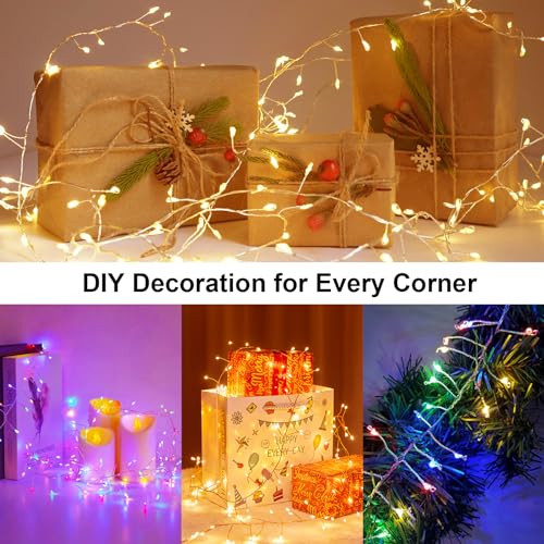 Image of BSGlobal Dual Color Changing Battery Fairy Lights (Warm White & Multicolor) | 10Ft 200 LED Christmas String Lights with Remote Control Timer Twinkle Cluster Light for Bedroom Xmas Tree Garland Decor