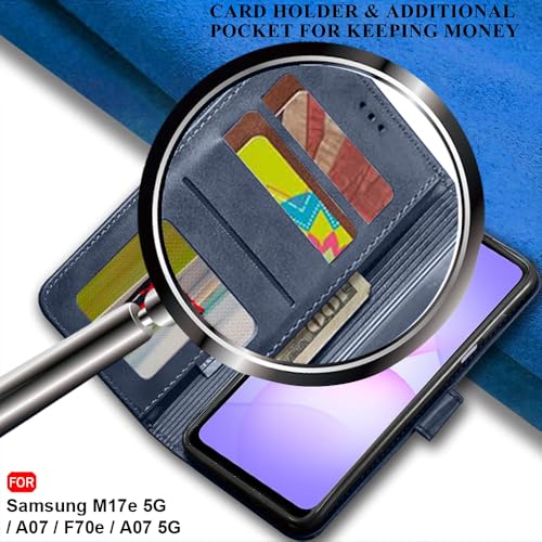 Image of TheGiftKart Flip Back Cover Case for Samsung Galaxy M17e 5G / A07 / F70e / A07 5G | Dual-Color Leather Finish | Inbuilt Stand & Pockets | Wallet Style Flip Cover Case (Faux Leather, Blue & Sky)