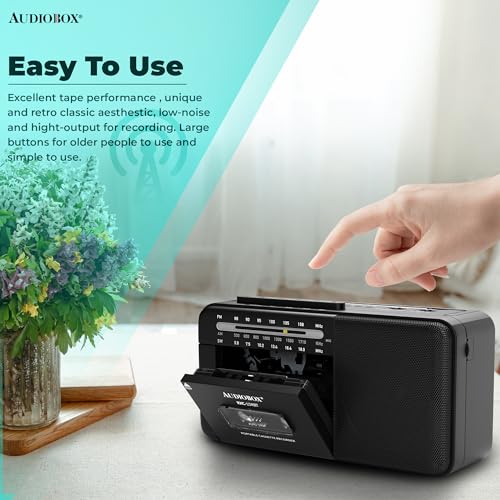 Audiobox RXC-15RBT Leitor de fitas cassete recarregável com Bluetooth, AM/FM/SW, USB e entrada AUX –