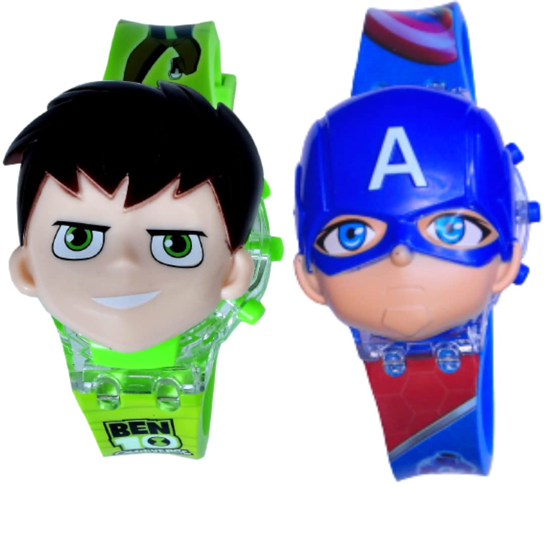 Lionmati Watch for Boys Ben 10 Captain America Kid Watch Digital Lighting Glowing Kid Watch with Music for Boys and Girl - Pack 0f 2 ((Multicolor Kids Watch) [3-10 Years] (B09LR67DZS) Amazon Price History, Amazon Price Tracker