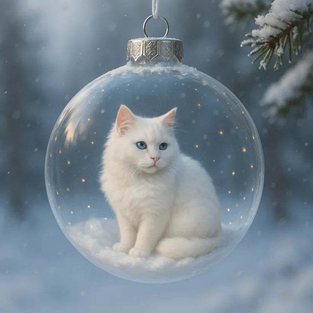FLKWOP Cute Cat Christmas Glass Ornaments Collection, Tabletop Ornaments for Christmas Tree, Perfect Holiday Decor for Cat Lovers, for Xmas Home Party Centerpiece Mantel, Unleash Festive Charm