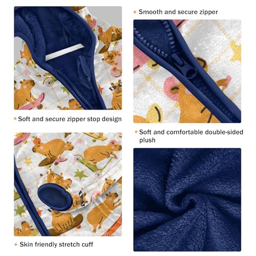 Cute Capybara Toddler Fleece Jacket Baby Boys Hooded Zipper Long Sleeve Thick Warm Outerwear 3-10 Years3