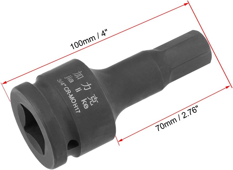 uxcell 3/4インチ ドライブ x H17 (17mm) インパクト六角ビットソケット メートル法 長さ4インチ CR-MO