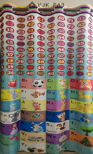 Image of 3D Printed Math English Albhabets Learning Design Curtains for Kids Room, School, Kids Care Home, Window, Door 4x7 feet Long Set of 3 Pc