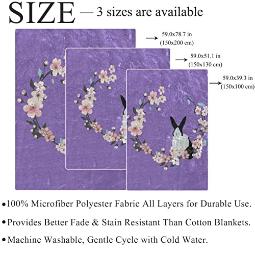 Couverture polaire lapin violet et fleurs de cerisier doux - 5