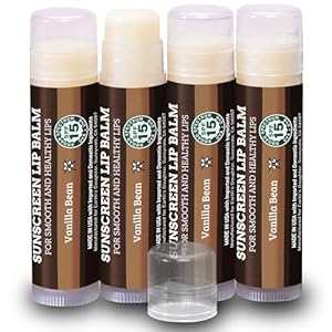 Earth’s Daughter SPF Lip Balm 4-Pack – Lip Sunscreen, SPF 15, Organic Ingredients, Vanilla Flavor, Beeswax, Coconut Oil, Vitamin E – Hypoallergenic, Paraben Free, Gluten Free