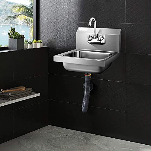 Petsite Stainless Steel Hand Wash Sink With Faucet, Commercial Wall Mount Sink For Home Kitchen 17 X 15 Inch #TOP7