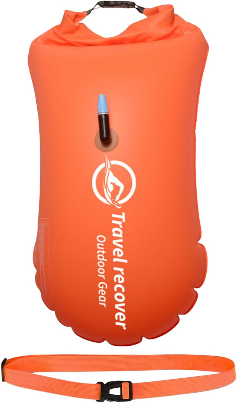 Inflatable Swim Float - Bright Safety Buoy for Adults | Adjustable Strap Open Water Bubble for Racing, Training, Paddle Boarding, Kayaking, Canoeing, Pool Exercise, Lightweight Portable Gear