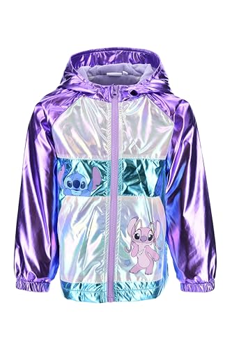 Disney Lilo und Stitch Jacke für Mädchen, Schillernder Winterjacke mit Engel und Stitch Kapuzenjacke, Wintermäntel für Kinder, Größe 4 Jahre | Lila