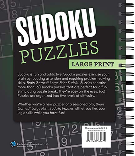 Brain Games - Large Print: Sudoku Puzzles (Dark Gray)