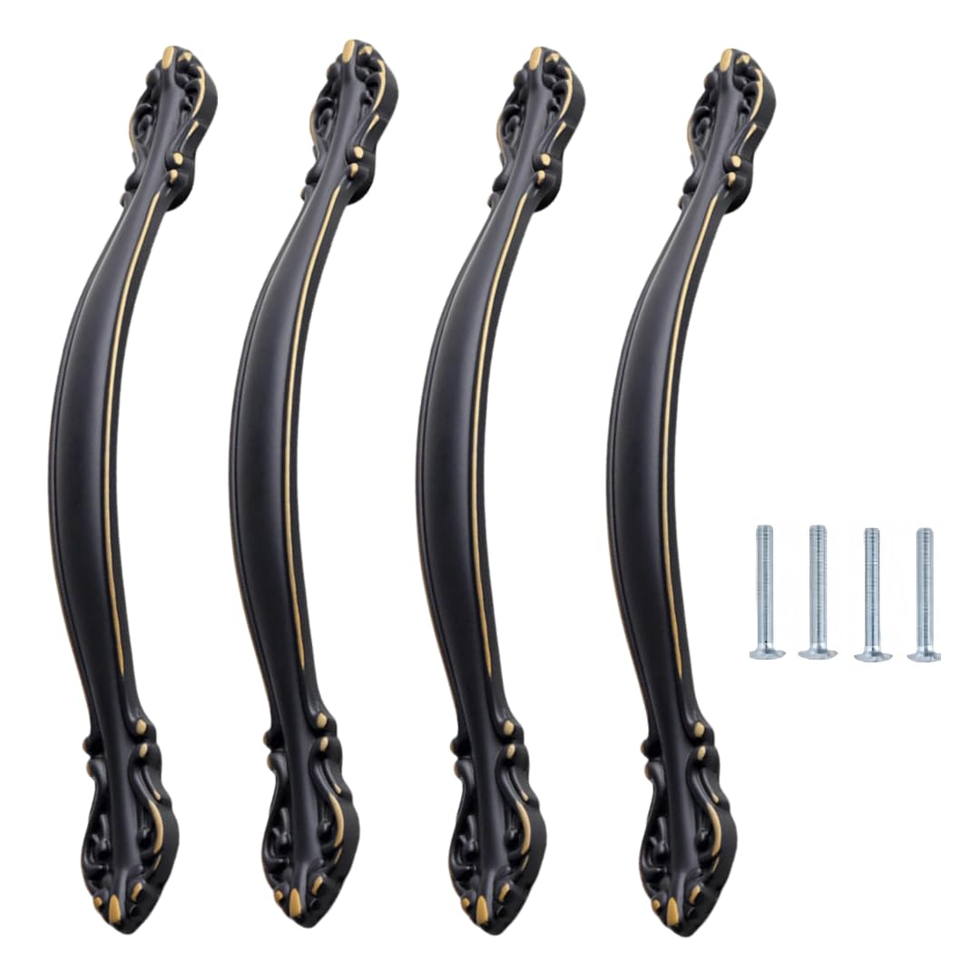NLQCSXWEP Zinc Alloy Cabinet Bow Handle, Zinc Alloy Cabinet Wardrobe Door Drawer Handle Black Pack of 4(H-128mm Black)