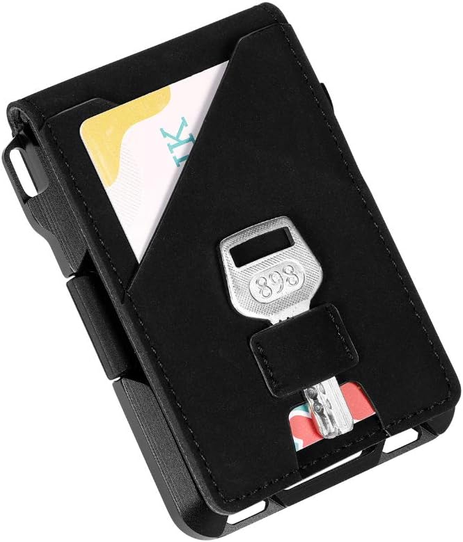 OLOEYRFID Minimalist Wallet for Men Slim Metal Tactical Wallet Aluminium Card Case Mini Leather Purse ID Credit Card Holder, Black, Small, Rfid Wallet
