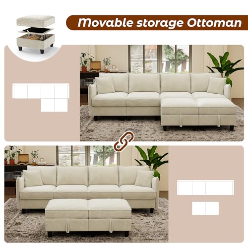 WorthFurni 112" Modular Sectional Sofa U Shape Couches with Storage Ottoman and Washable Cushion Cover for Living Room, Bedroom, Apartment(Beige) - image 3