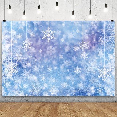 Toile de fond flocon de neige bleu et blanc 2,7x1,8m pour photo