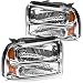 For 2005-2007 Ford F250 I F350 I F450 I F550 Super Duty I 05 Ford Excursion Headlight OEDRO Super Duty Chrome Housing Amber Reflector Clear Lens Left + Right, 2-Yr Warranty