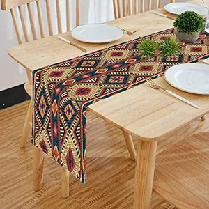 HOMA DORN Cotton Feel Modern Patterns Digital Printed Double Layered Enhanced Decor 6 Seater Table Runner Cloth (TR-07, Multicolor, 13 x 72 Inches)