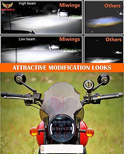 Image of Miwings 7 inch Round LED Stylish HC8CB4HID Hi /Low Beam Headlight 75W H4 Compatible with Royal Enfield, Jeep, Thar, motorcycle, Cars, Harley Davidson (Color Amber & White) (Pack of 1)
