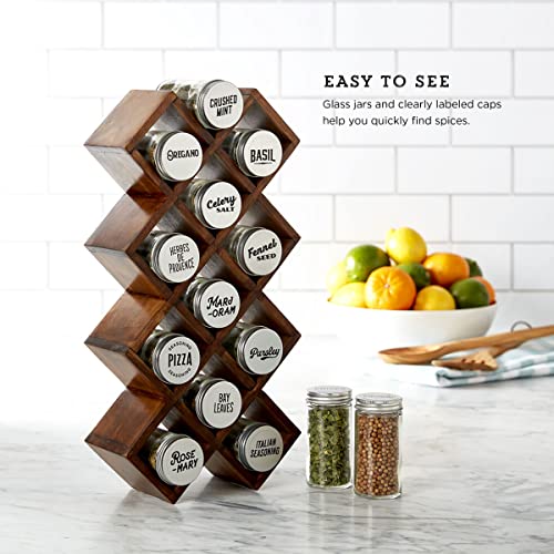 Image of Kamenstein 10 Jar Criss-Cross 2-in-1 Spice Organizer for Countertop or Wall with Spices Included, FREE Spice Refills for 5 Years, Gray Wash Bamboo with Metal Caps