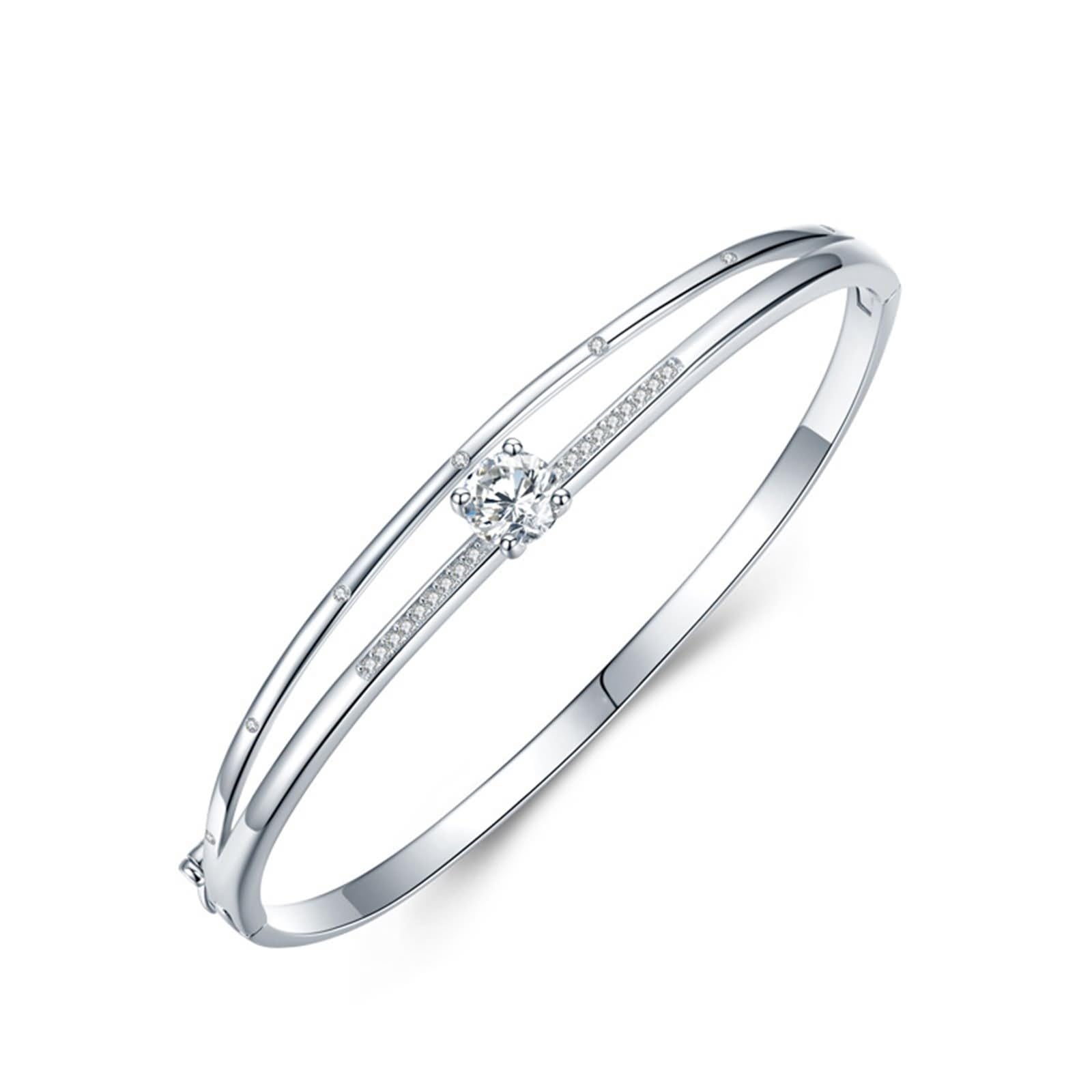 Pulsera de promesa para mujer, doble capa con moissanita, oro blanco