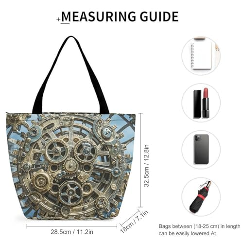 Women Tote Bags with Handles Cool Steampunk Gears Shoulder Bag with Zipper Handbags Shopping Bags Travel Bag Beach Bag Reusable Grocery Bag for Swim Holiday Gift2