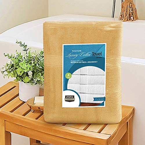 Utopia Towels 4 Pack Premium Bath Towels Set, (27 X 54 Inches) 100% Ring Spun Cotton 600Gsm, Lightweight And Highly Absorbent Quick Drying Towels, Perfect For Daily Use (Beige) #TOP4
