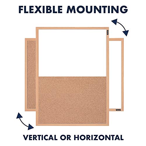 Quartet Combination Whiteboard & Corkboard, 23" x 17", Combo White Board & Cork Board, Oak Finish Frame (35-380402Q)