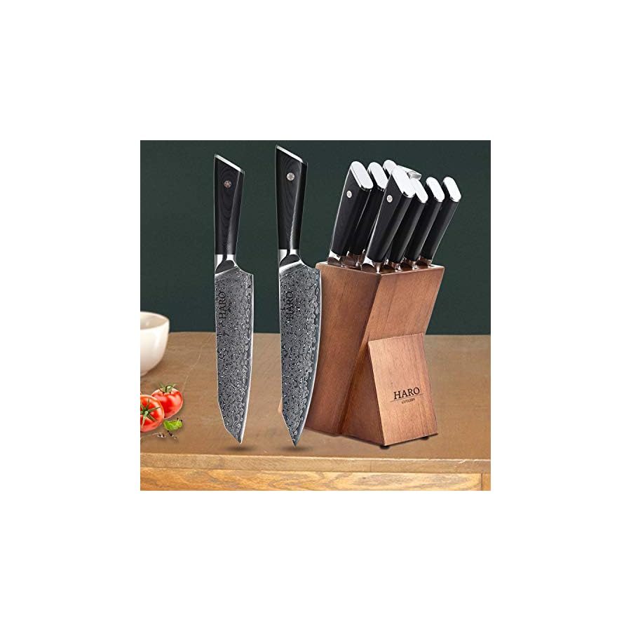HARO-CUTLERY-Pacific-Series-9-piece-Damascus-Knife-Set-With-Block-Japanese-Chef-Knife-Set-Forged-VG10-Chef-Knife-Set-Professional-Kitchen-Knife-Set-Razor-Sharp-Knives-Set-For-Kitchen HARO CUTLERY Pacific Series 9-piece Damascus Knife Set With Block | Japanese Chef Knife Set | Forged VG10 Chef Knife Set Professional | Kitchen Knife Set | Razor Sharp Knives Set For Kitchen