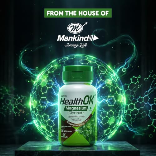Image of Mankind Health OK Magnesium Glycinate Supplements - High Absorption Formula for Muscle Relaxation, Nerve Health & Calm Sleep - 30 Tablets x Pack of 2